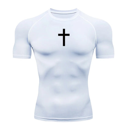 Christian Workout Compression Shirts Athletic Quick Dry Tshirts Tees Mens Gym Fitness Undershirts Tops Short Sleeve Rash Guard